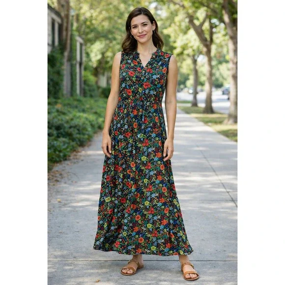 Anne Klein Maxi Dress Floral Print Sleeveless Size 12 Vacation Cottage Spring - Picture 1 of 9